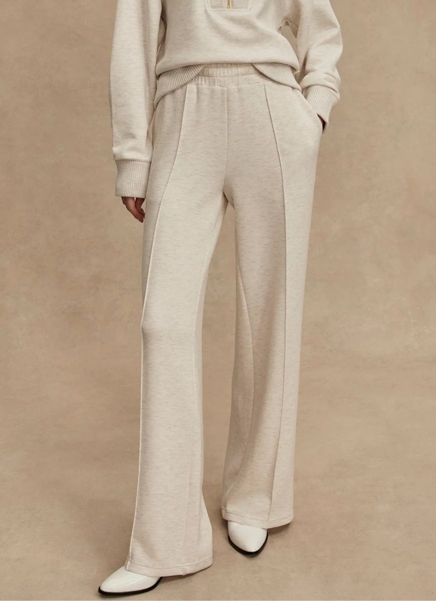 Varley The Wide Leg Pant 28” in Ivory Marl Front View