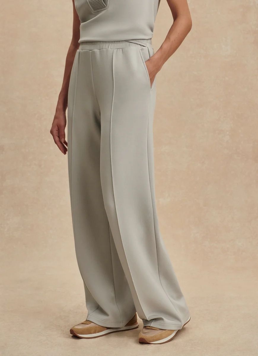 Varley The Wide Leg Pant 30” in Blue Clay Side View With Hand in Pocket