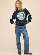 Daydreamer Disco Ball Varsity Sweatshirt in Vintage Black Full Length Front View