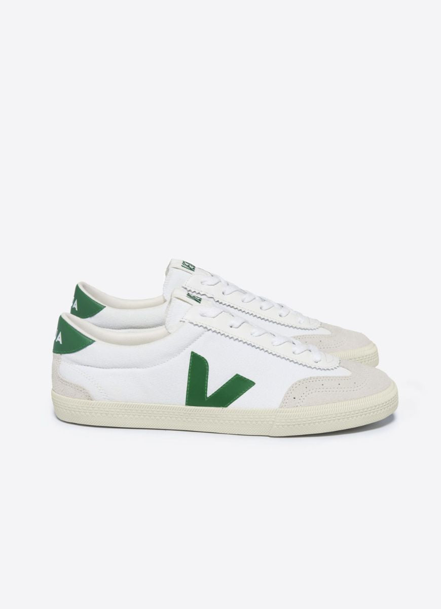 Veja Women's Volley Canvas Sneaker in White/Emeraude