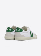 Veja Women's Volley Canvas Sneaker in White/Emeraude Back Heel View