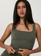 Vuori AllTheForm Support Tank Top in Army
