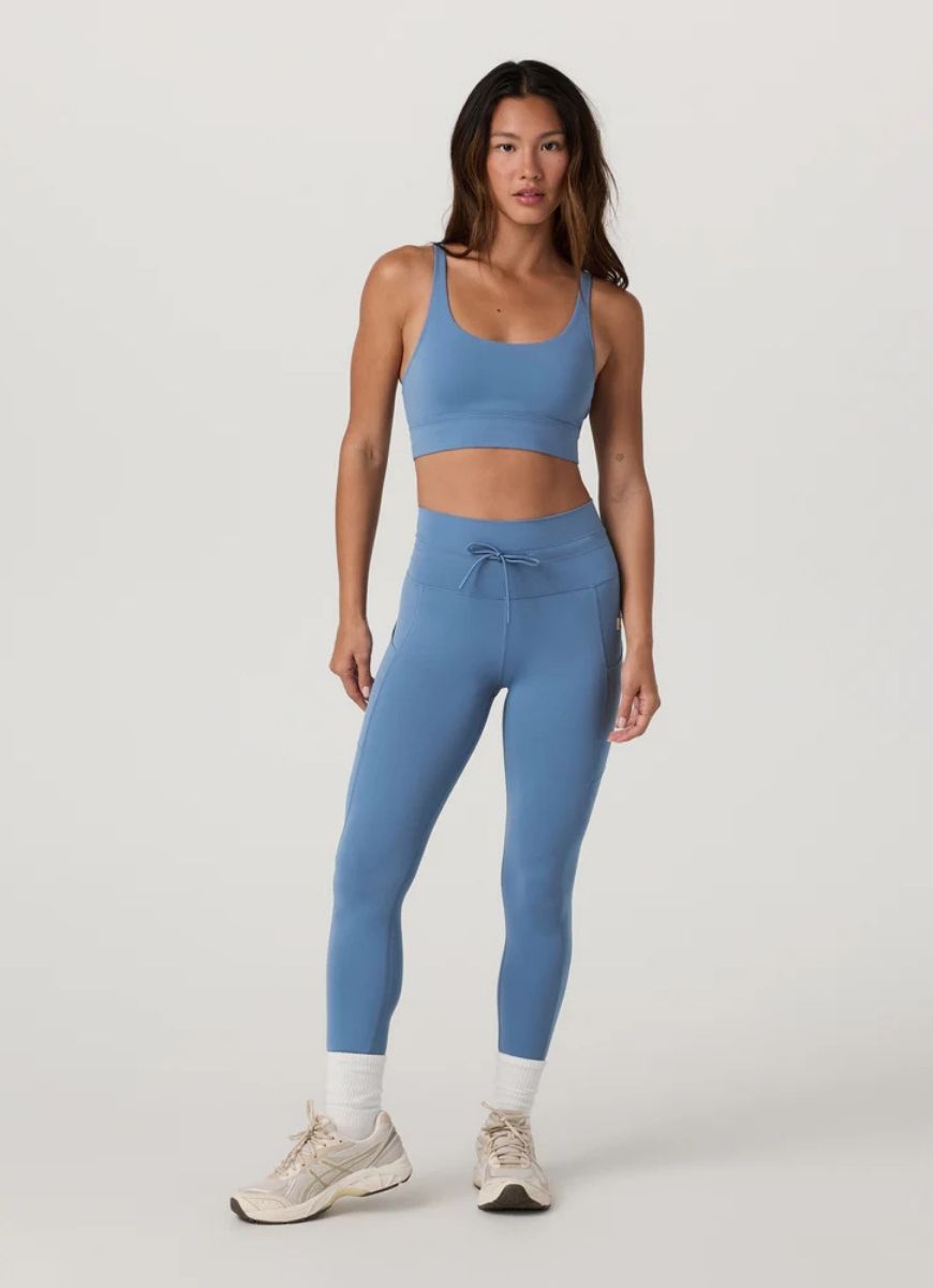 Vuori Daily Pocket Legging in Light French Blue Full Length Front View
