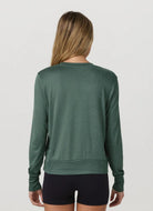 Vuori Daydream Long-Sleeve Crew in Agate Green Heather Back View
