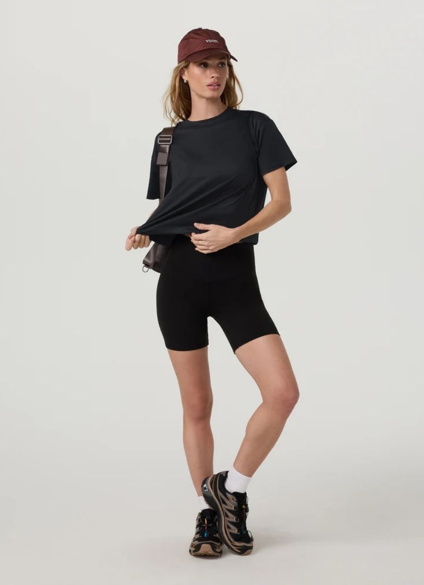 vuori Women's Energy Tee in Black Front View
