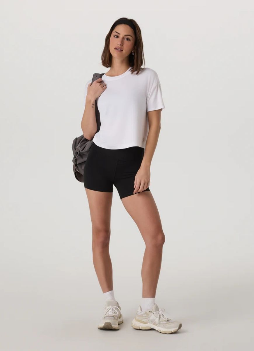 vuori Women's Energy Tee in White Full Length Front View