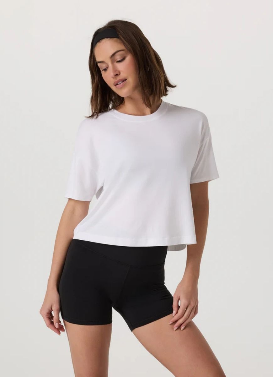 vuori Women's Energy Tee in White Alternate Front View