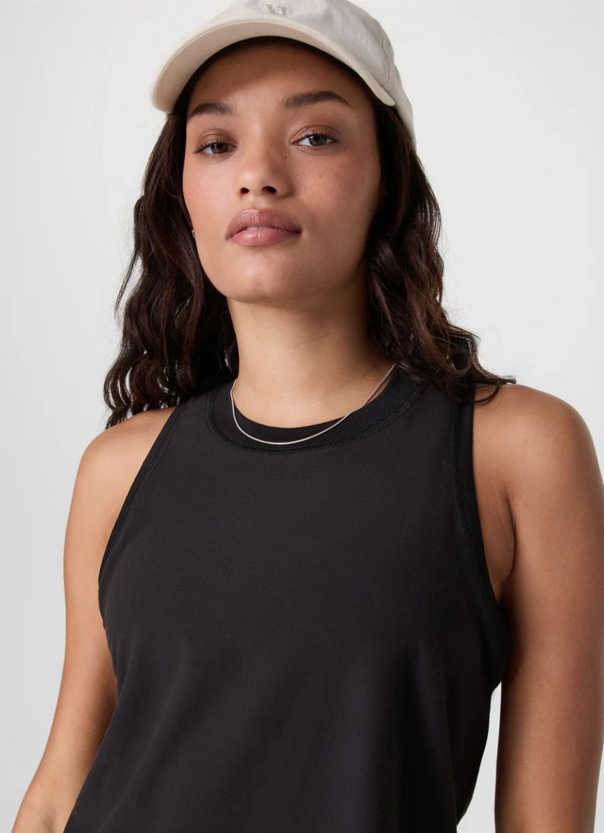 Vuori Women's Energy Top in Black Close Up Front View