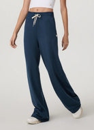 Vuori Halo Essential Wideleg Pant in Blue Coast Heather Front View