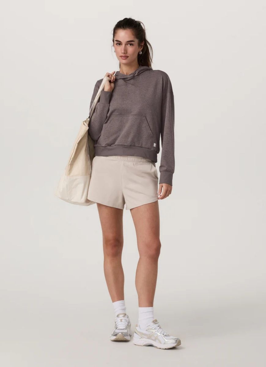 Vuori Halo Modern Pullover Hoodie in Huckleberry Heather Full Length Front View