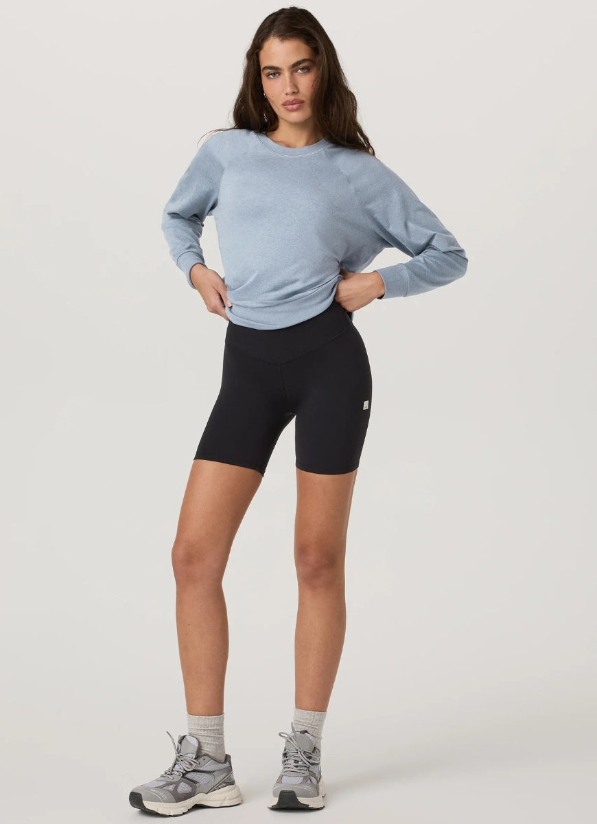Vuori Long Sleeve Halo Crew in Heather Seaglass Full Length Front View