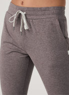 Vuori Women's Performance Jogger in Huckleberry Heather Close Up Front View of Drawstring