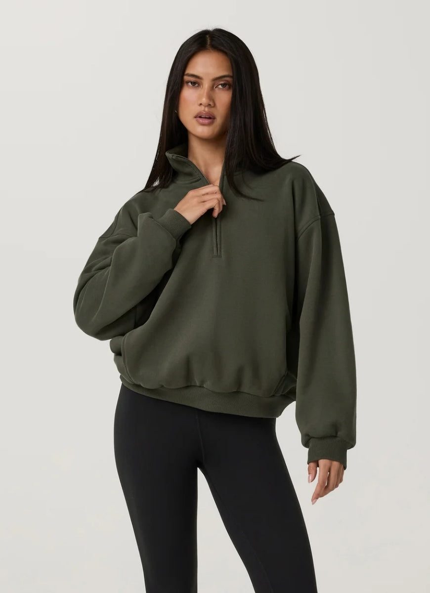 Vuori Restore Oversized Half Zip in Army