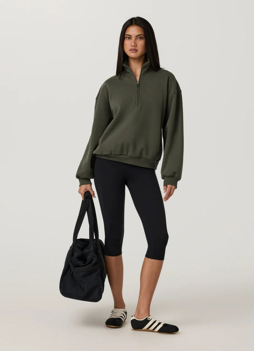 Vuori Restore Oversized Half Zip in Army