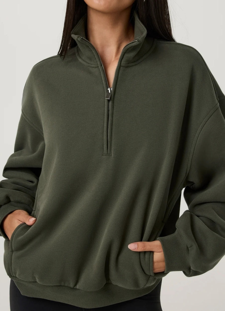 Vuori Restore Oversized Half Zip in Army