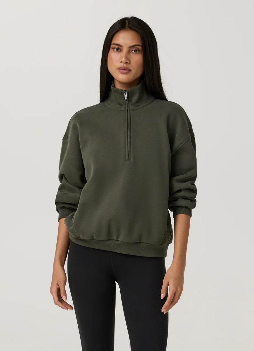 Vuori Restore Oversized Half Zip in Army