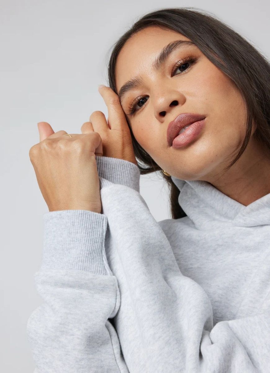 Vuori Restore Oversized Hoodie in Pale Grey Heather Close Up View of Cuffs