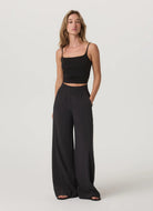 Vuori Women's Villa Wide Leg Pant in Black Full Length Front View