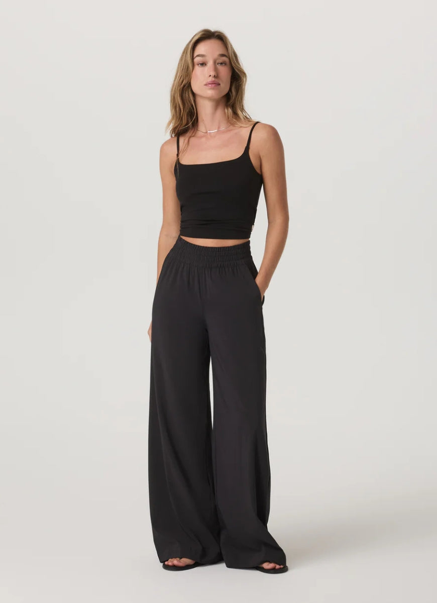 Vuori Women's Villa Wide Leg Pant in Black Full Length Front View