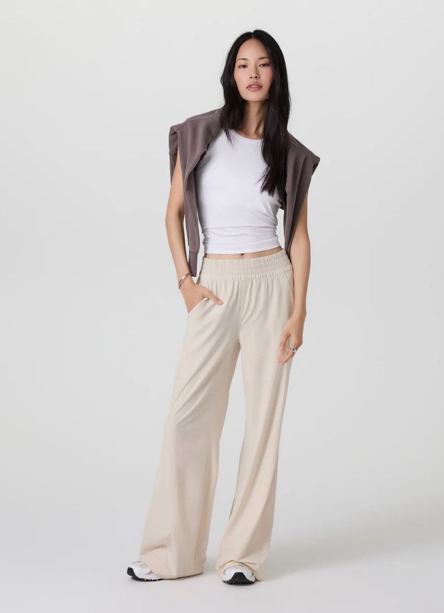 Vuori Villa Wideleg Pant in Milkweed Full Length Front View