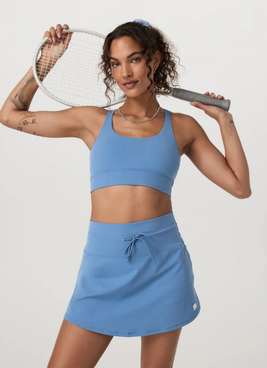 Vuori Yosemite Longline Sports Bra in Light French Blue