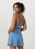 Vuori Yosemite Longline Sports Bra in Light French Blue Back View