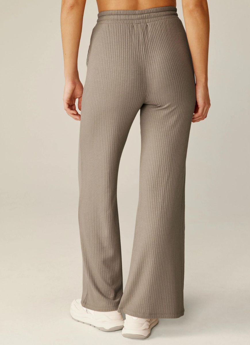 Beyond Yoga Well Traveled Wide Leg Pant in Birch Waist Down Back View