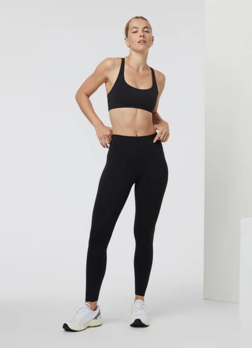 Vuori Yosemite Sports Bra in Black Full Length Front View