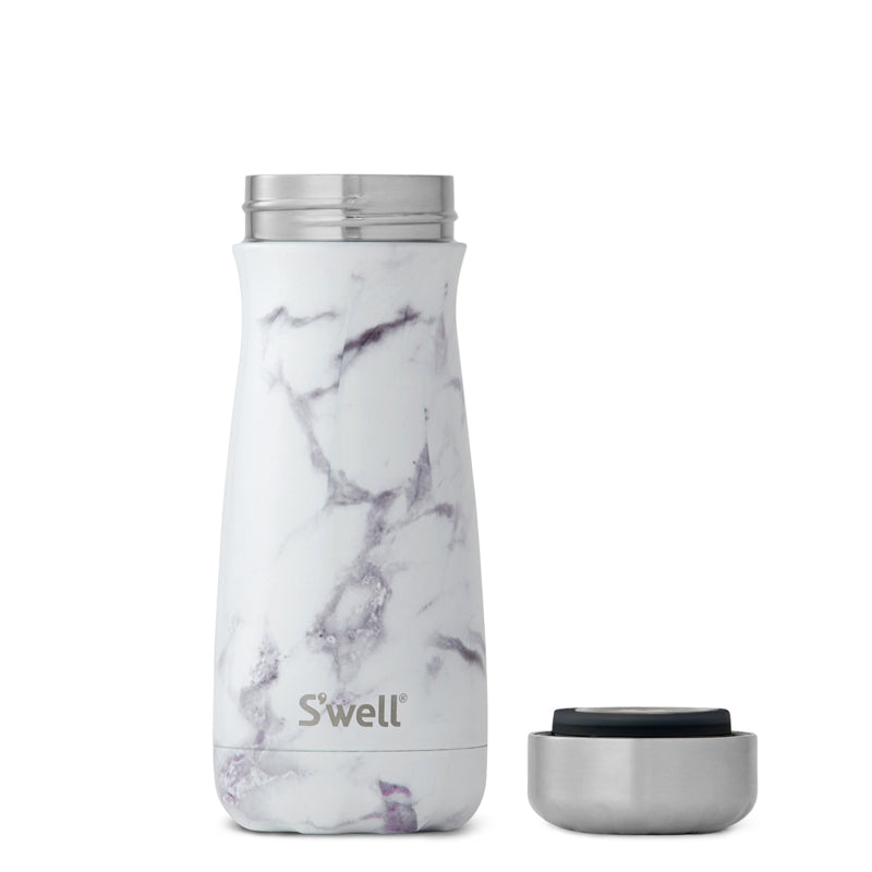 S'well Traveler Bottle 470 ml in White Marble with Cap Off