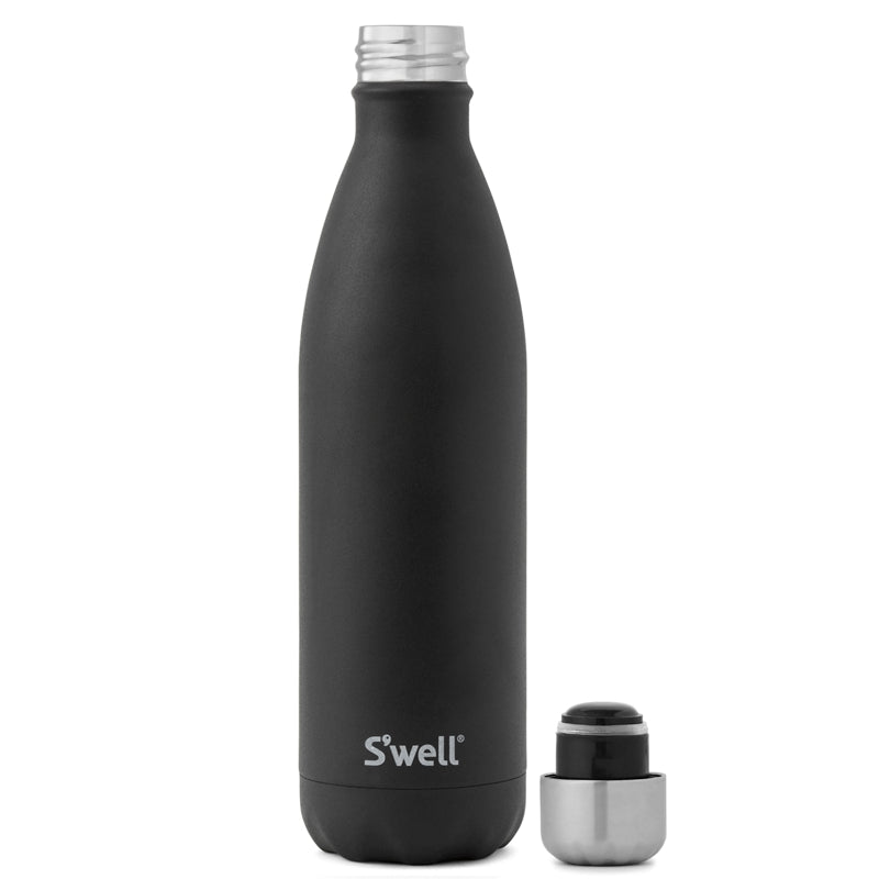 S'well 750 ml Original Bottle in Black Onyx with the Cap Off