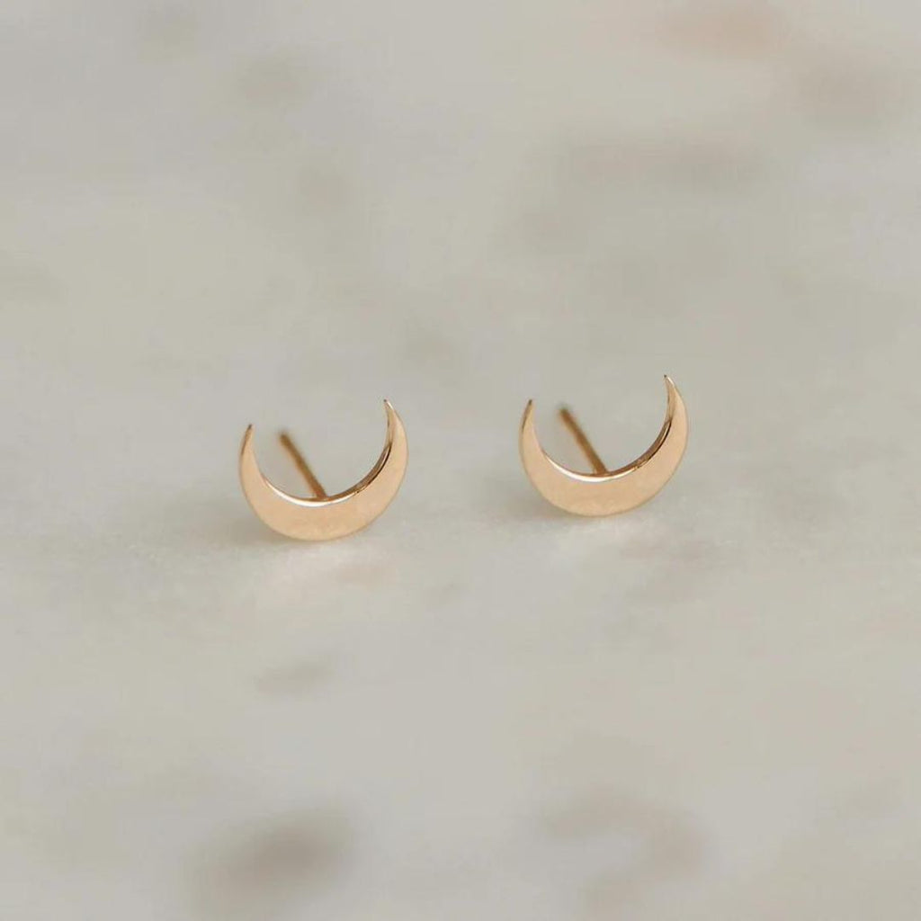 bluboho Everyday Larger Crescent Moon Earring in 14K Gold Two Earring View