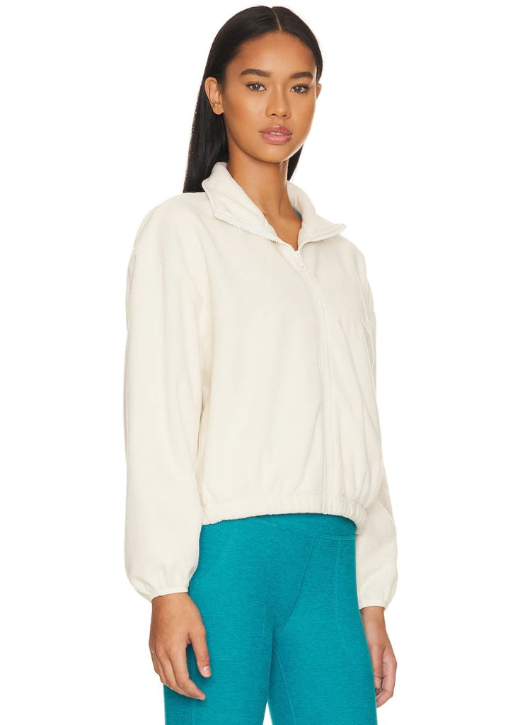 Beyond Yoga Feeling Chill Fleece Jacket in Cream Angled Front View