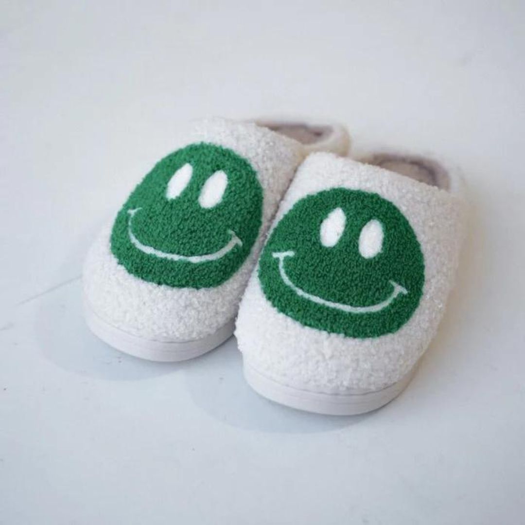 Women's Green Smiley Face Slippers