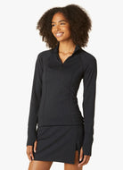 Beyond Yoga Heather Rib Take A Hike Zip Pullover in Black Front View