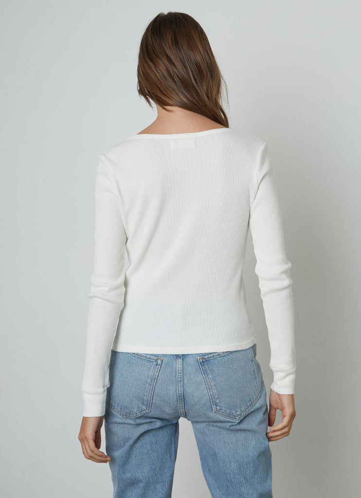 Velvet Hilary Cotton Thermal Long Sleeve Women's Top in White Alternate Back View