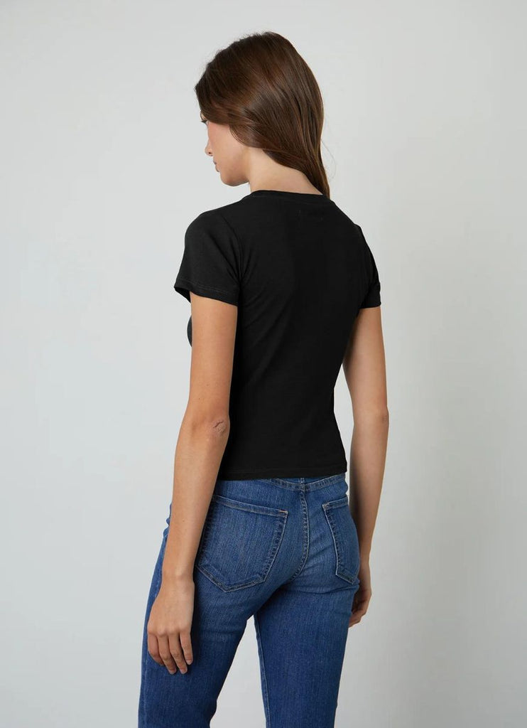 Velvet Brand Women's Nina Cropped Crew Neck Tee in Black Angled Back View