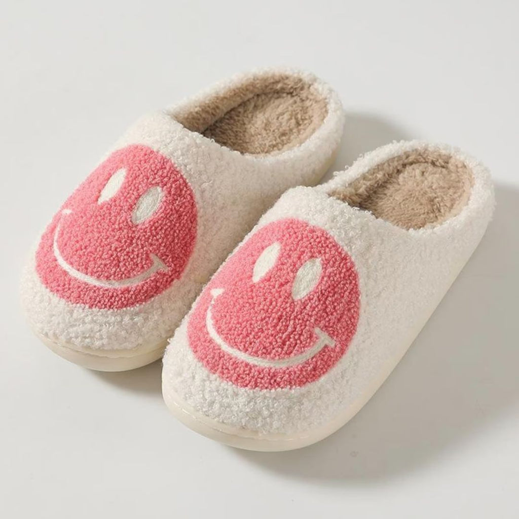 Women's Pink Smiley Face Slipper Top View