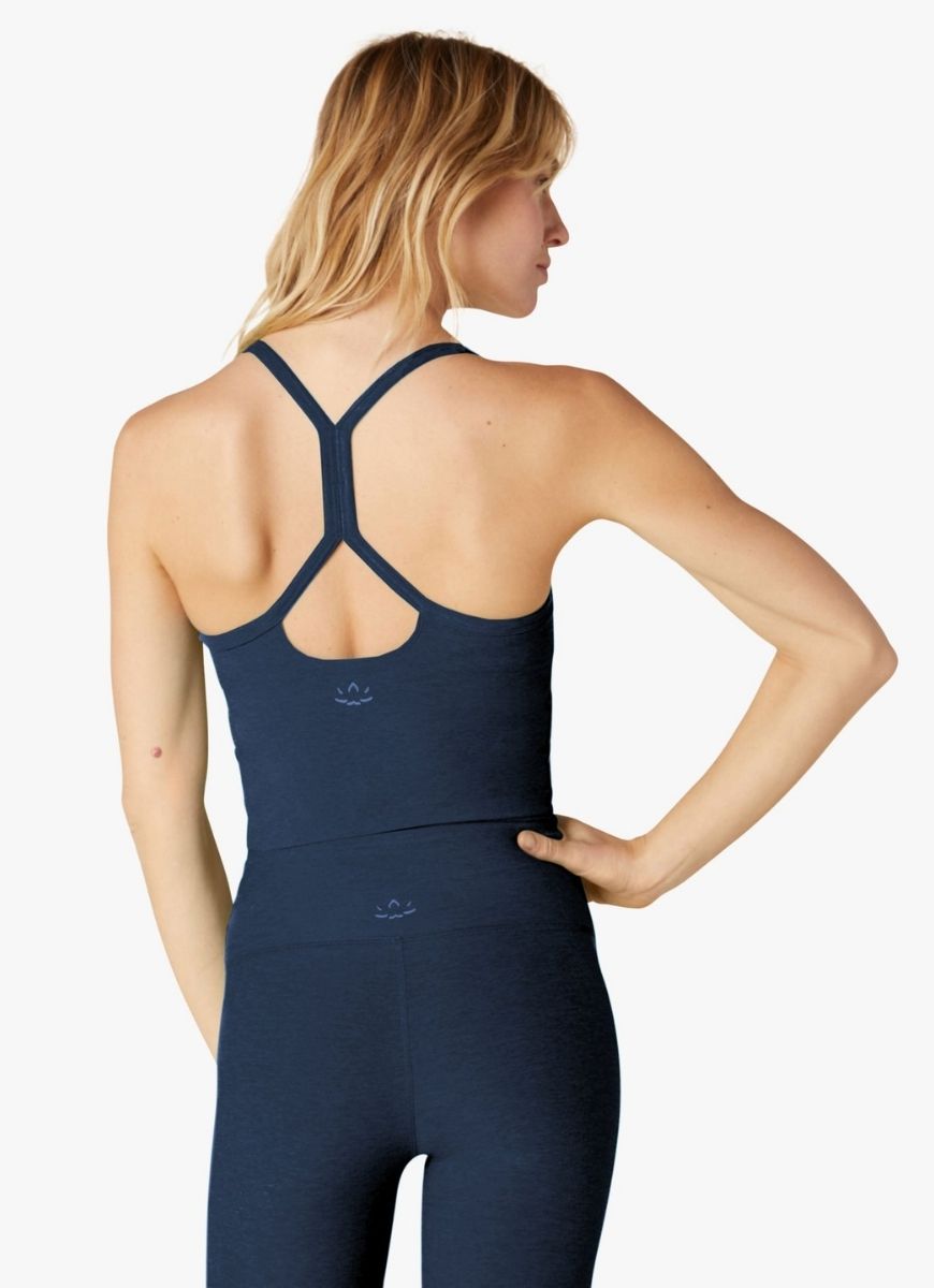 Beyond Yoga Spacedye Slim Racerback Cropped Tank Top in Navy Back View