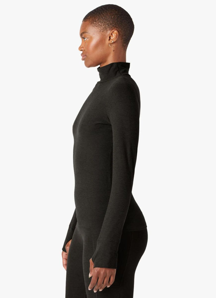 Beyond Yoga Spacedye Captivating Turtleneck Pullover in Darkest Night Side View