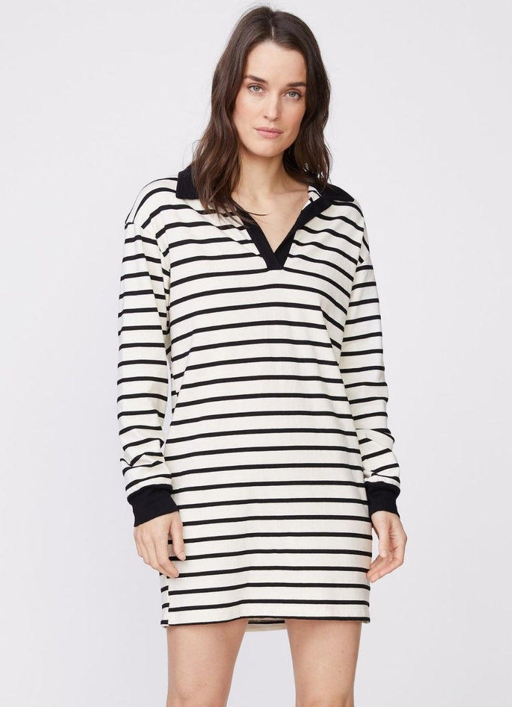 MONROW Stripe Relaxed Polo Dress Close Up