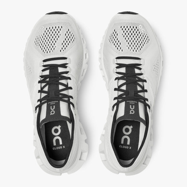 On Cloud X Women's Running Shoes in White Two Shoe View From the Top