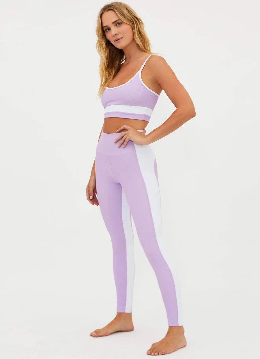 BEACH RIOT Colorblock Legging in Orchid Bloom Full Model Front View with Hand on Hip