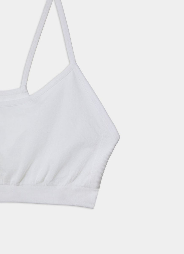 Splits59 Loren Seamless Bra in White Close Up Flat Lay View of Strap