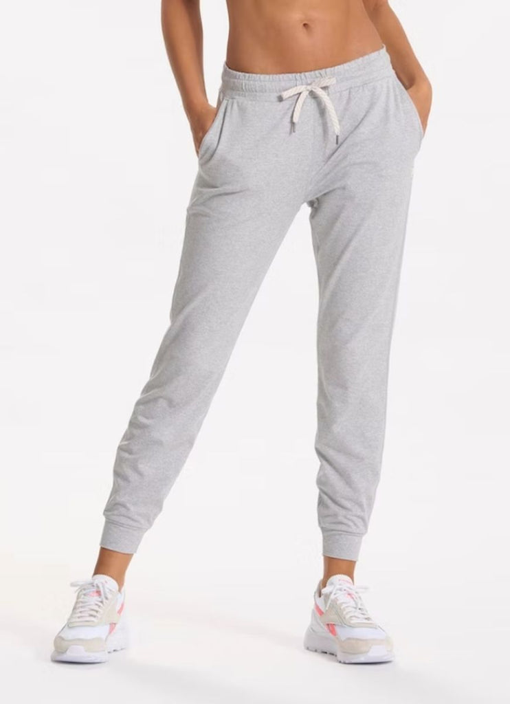 Vuori Women's Performance Jogger Long in Heather Grey Waist Down Front View