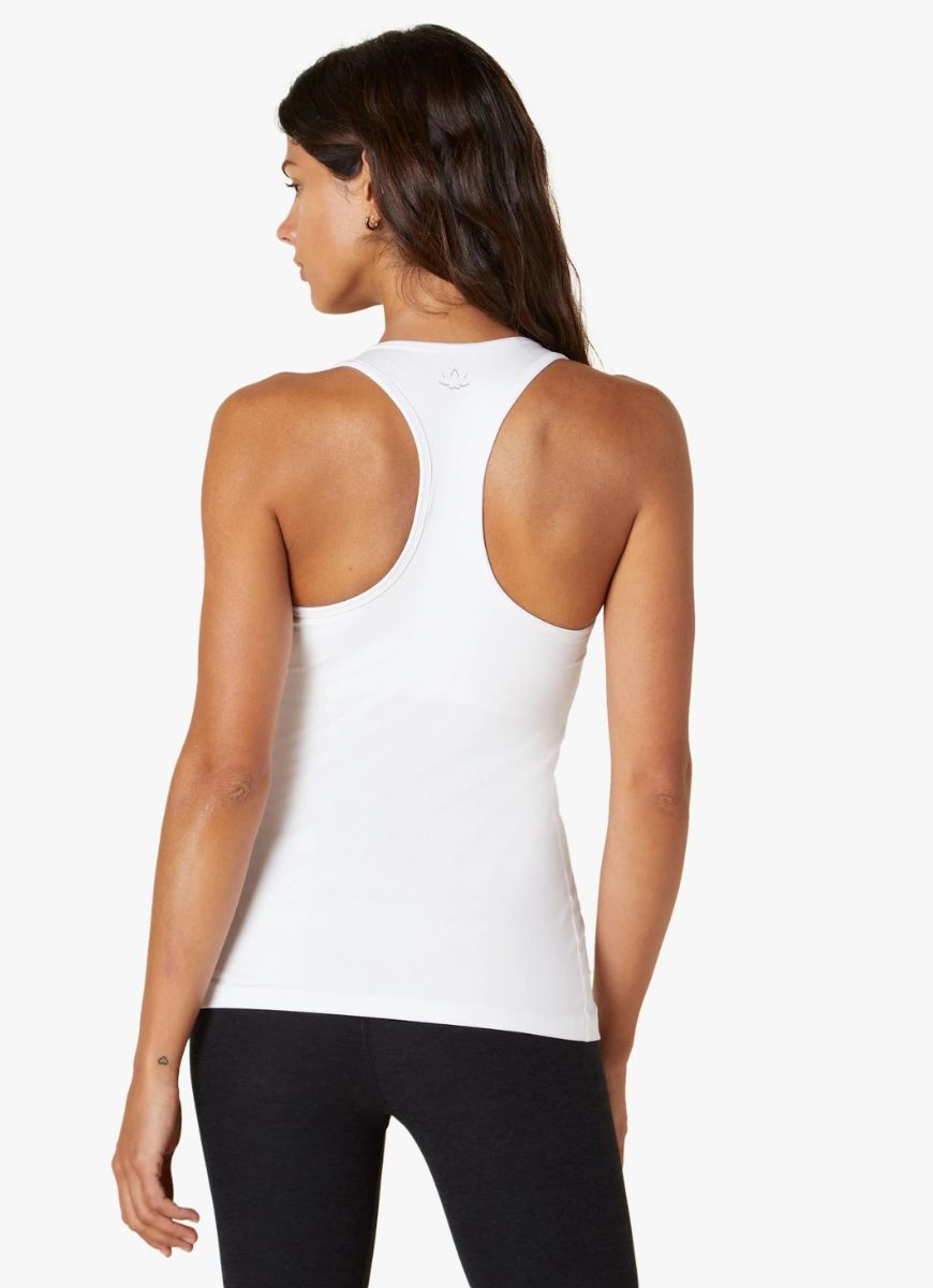 Beyond Yoga Step Up Racerback Tank in White Back View