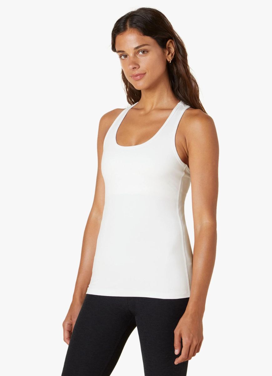 Beyond Yoga Step Up Racerback Tank in White Front View